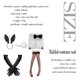 KAYLRE Women's Bunny Accessory Set Rabbit Ears Headband Collar Bow Tie Costume Cuffs Rabbit Tail Costume Cosplay Party (7 Pieces)