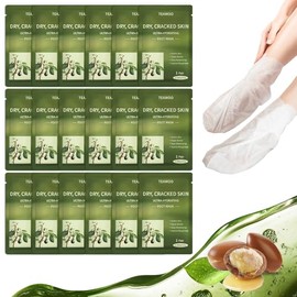 TEAWOO 18 pares de mascarillas hidratantes para pies con manteca de karité, aceite de jojoba, vitamina E y urea, mascarilla para pies intensamente hid