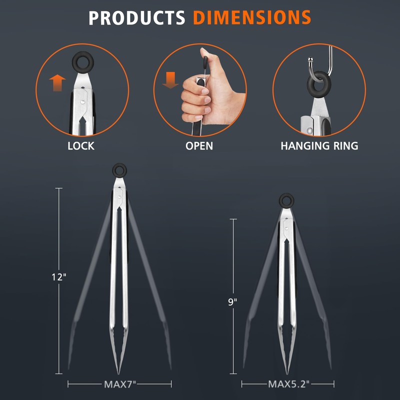 Hotec Stainless Steel Kitchen Tongs Set of 2 - 9"