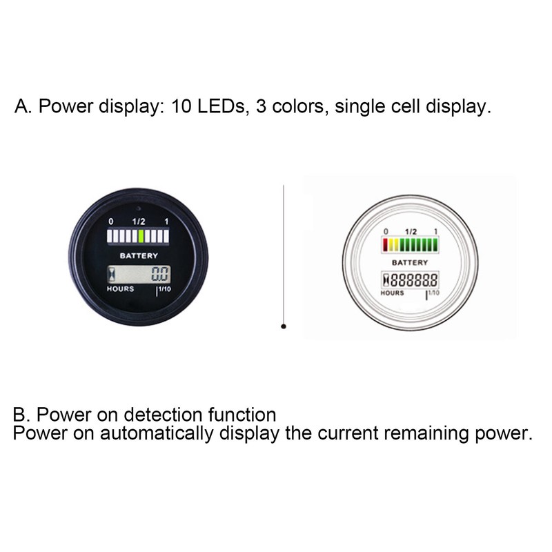 Digital Battery Indicator Hour Meter Multifunctional Gauge IP65 Waterproof for