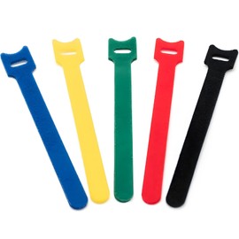 100pcs Reusable Cable Ties Colors - Adjustable T-Shaped Cable Ties (150mmx20mm, 5-Colour Pack) Cable Tidy Straps for PC Cable Management, Organizing Cords, TV, Desk