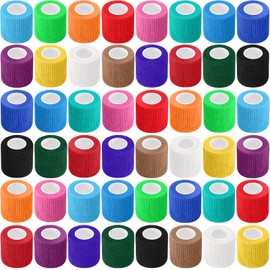 Treela 48 Pack Self Adhesive Wrap Bandage Bulk, Self Adherent Cohesive Bandage Elastic Athletic Tape Breathable Wound Tape for Stretch Athletic Sports Wrist Ankle(16 Colors,2 Inches X 5 Yards)