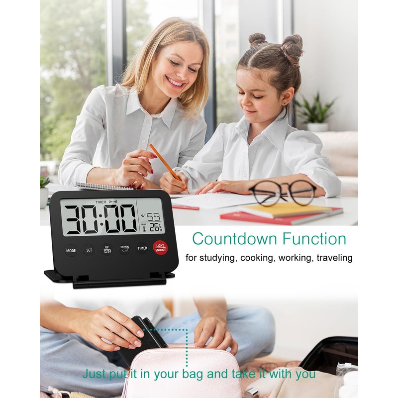 ORIA Digital Travel Alarm Clock, Battery Operated LCD Desk Clock,