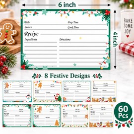 4x6 Inch Christmas Recipe Cards, 60 Pcs Double Sided Holiday Recipe Cards