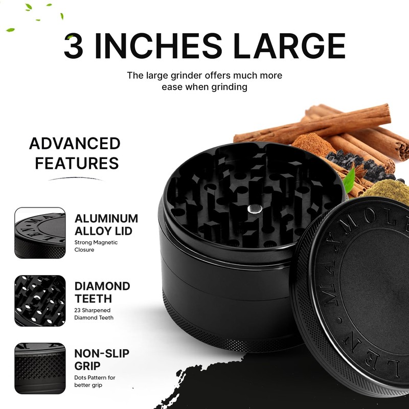 Dual Purpose 3" Inch Large Spice Dual Grinder, Including Fine