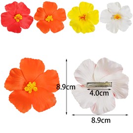 4 Pcs Hawaiian Flower Hair Clips for Women, 3.5 Inch Plumeria Hibiscus Hair Clip Artificial Flower Clips for Vacation Beach Party