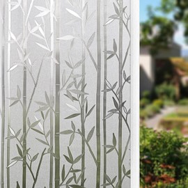 Finnez Bamboo Window Privacy Film, Static Cling Frosted Window Covering, No Glue Removable Decorative Film for Home and Office, Easy to Install, 17.5 x 118.1 inches