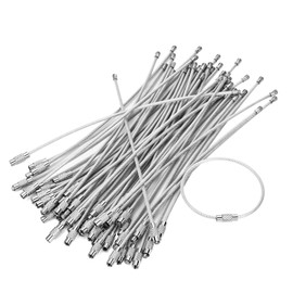 50 Pcs Silver Wire Keychain Cable,Nylon Coated Stainless Steel Key Chain,Luggage Tag Loops,2mm Twist Barrel,5.9 Inches Length
