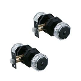 NEWBANG HARDWARE Transparent Glass Door Knob for Bed/Bath Room and Privacy Room,Crystal Door Knob Handle with Matte Black Finish,ZSCY-HDC34DB-BK-2P