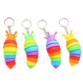 MEIEST 4 PCS Mini Fidget Slug Key-Chain Toys,3D Articulated Stretch Caterpillar Sensory Stress Relief Flexible Hand Toy, Ideal Party Favor Colorful Anti-Anxiety Office Desk Pet Toys, 292