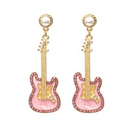 Guitar Earrings for Women, Cute Guitar Earrings for Girls, Music Guitar Statement Dangle Earrings Hypoallergenic, Pink Guitar Drop Earrings, Pearl Guitar Bohemian Earrings Studs Jewelry