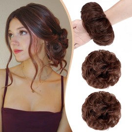 Qunlinta 2 PCS Large Messy Bun Hair Piece, Thick Wavy Curly Hair Bun Scrunchies Extensions Synthetic Chignon Updo Hairpieces for Women Girls Dark Auburn