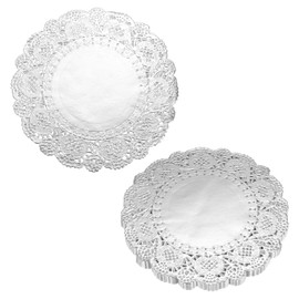 sourcing map 100pcs Lace Paper Doilies 4.5 Inch Silver Round Disposable Decorative Paper Placemats Hollow Flower Absorbing Papers for Cakes Desserts Food Decoration Wedding Birthday