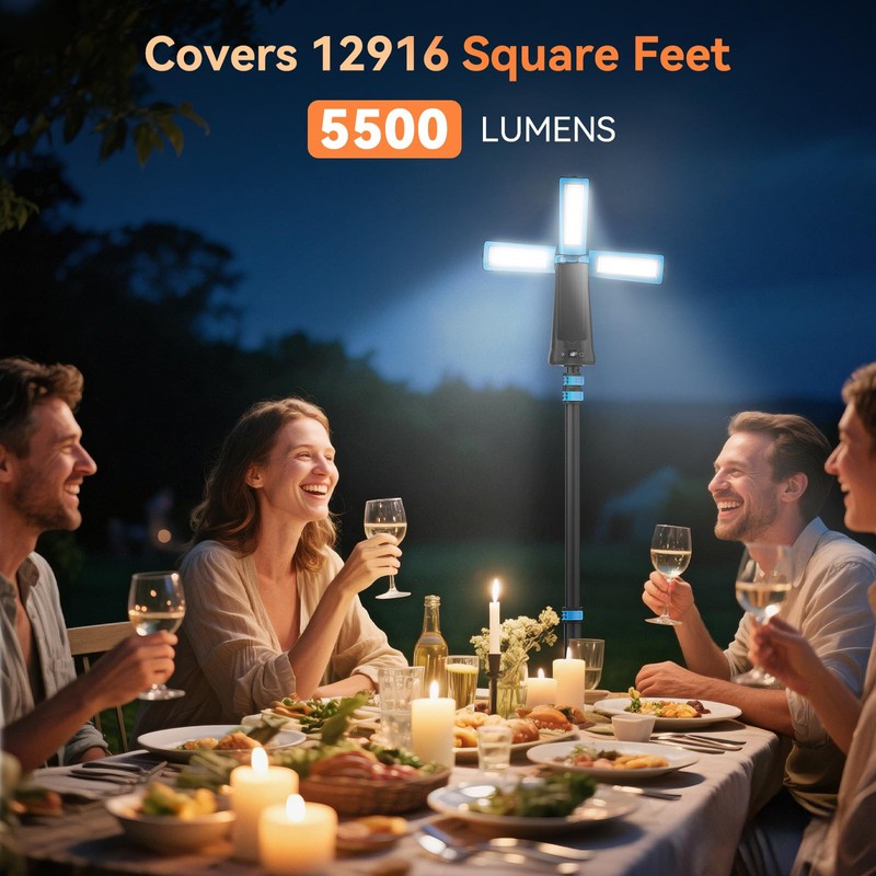 Dimgogo Rechargeable Camping Light with Stand 7ft Max Height, 15000mAh