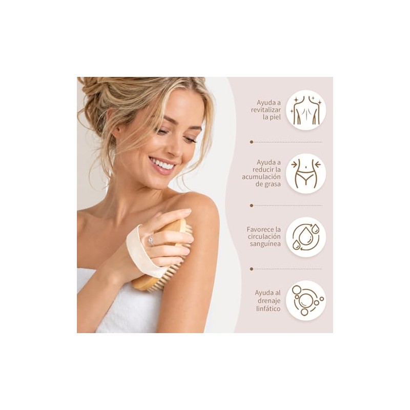 Janety Cepillo Exfoliante Corporal de Cerdas Naturales Firmes con Base