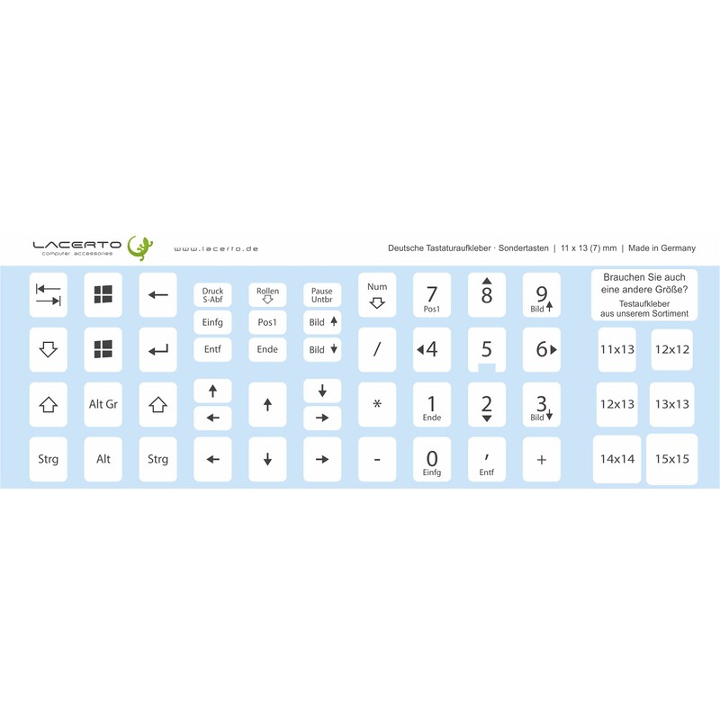 Lacerto® 11 x 13 mm German Sticker Set for PC