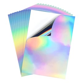 10 Sheets A4 Holographic Sticker Paper Printable Vinyl Quick Dry Waterproof Rainbow Vinyl Paper for Inkjet and Laser Printers