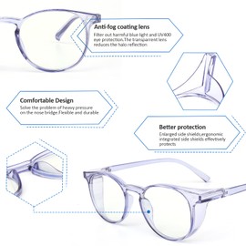 Outray 2 Pack Anti-fog Safety Glasses Blue Light Blocking Glasses Dust-proof Fashion Clear Round Safety Goggles For Women/Men