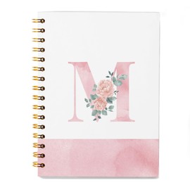 SZERE Coquette Pink Flower Initial M Preppy Notebook, Alphabet M Notebook Journal Gifts for Teen Girl, Notebook Journal for Work Office School Student Teacher, Hardcover Spiral Notebook 5.5x8.3