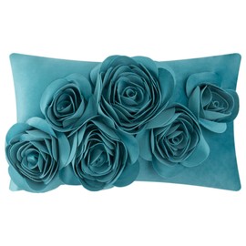 JWH 3D Flowers Throw Pillow Cover Decorative Soft Velvet Pillow Case Unique Floral Cushion Lumbar Pillowcase for Bed Sofa Couch Living Room 12x20 Inches Turquoise