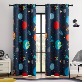 BOHOMOCASA Kids Space Themed Blackout Curtains - 100% Blackout Perfect for Bedroom, Spark Kids Imagination with Vibrant Cosmos Designs, Noise Reduction, Thermal Insulated, (2 Panels W42×L96)