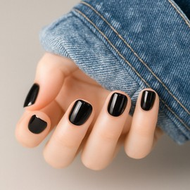 Trendy White Paper Colored nail tips for attaching short nails, round short type, 24pcs, 1 piece, ST101-Black / 유행백서 짧은 손톱 붙이는 컬러 네일팁 라운드 숏타입 24pcs, 1개, ST101-블랙