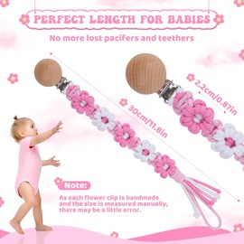 Symbolife Pacifier Clip, Daisy Floral Pattern, with Wooden Clip, 30cm Stretchy, Cotton, Unisex (2pack: Pink Daisy x 2)