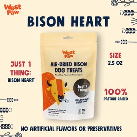 WEST PAW Air Dried Bison Heart Dog Treats with Zogoflex Qwizl Treat Dispensing Dog Chew Toy Bundle – Farm Fresh Bison Heart Snacks for Dogs with Interactive Dog Enrichment Toy – Holds Kibble, Treats