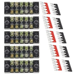 15 Pieces (5 Sets) Double Row 5 Position Screw Barrier Terminal Block 600V 15A + 400V 15A 5 Positions Pre Insulated Terminal Barrier Strip Red/Black