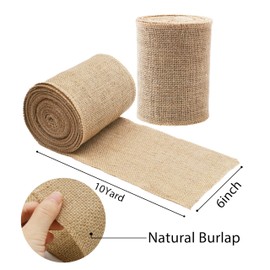 LaRibbons 2 Pcs 6 Inch Burlap Wide Fabric Craft Ribbon,10 Yard Per Roll, Natural Brown Ribbon for Bow Crafting,Wreath-Making, Tree Decoration