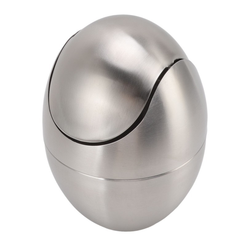 Desktop Trash Can Stainless Steel Egg Shape Mini Countertop Waste
