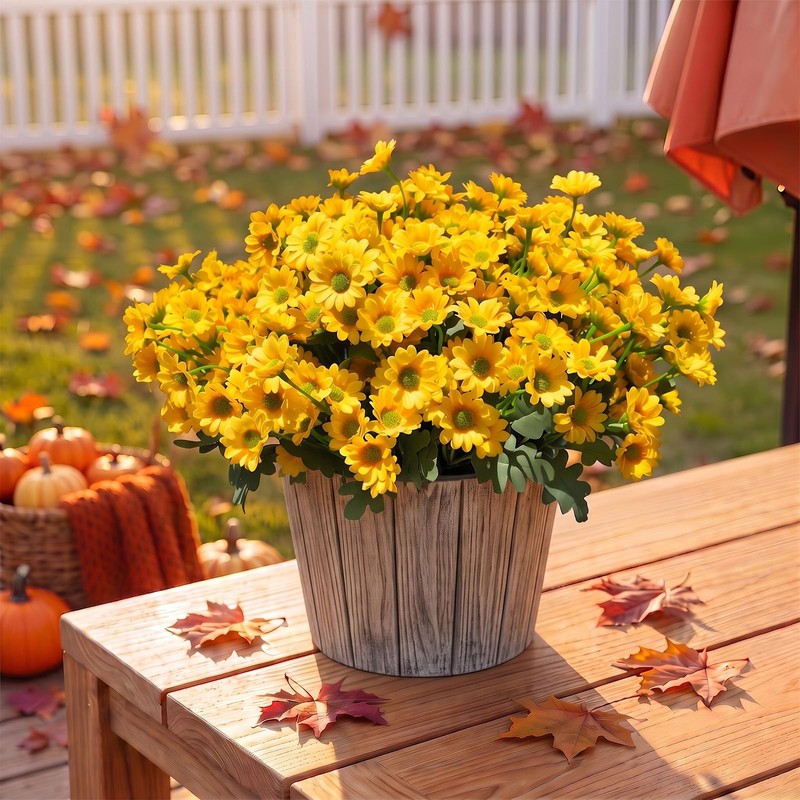 Daisy Artificial Flowers for Outdoors,Yellow Artificial Mums (6, yellow)