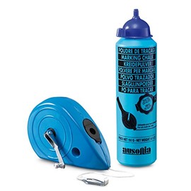 AUSONIA - 47508 Line Marker, Striking Line Chalk with Aluminium Casing 30 m, with Reel Mechanism, Includes Container and 150 g Blue Powder Bottle