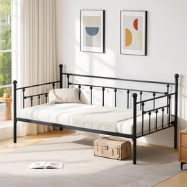VECELO Daybed Frame, Twin Size Metal Platform Bed with Headboard,Heavy Duty Steel Slats Support for Living Room Bedroom Guest Room, Easy Assembly