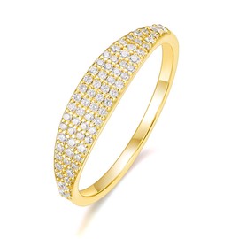 Mameloly Wedding Bands for Women 14K Gold Plated Slim Signet Ring Stackable Pave Cubic Zirconia Dainty CZ Engagement Rings for Her Size 11.5