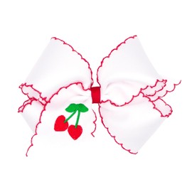 Wee Ones Girls' Farm and Fruit Themed Embroidered Grosgrain Hair Bow with Moonstitch Edge, Handmade, King, Cherries