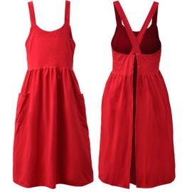 Uaussi Cotton Linen Apron Cross Back Work Apron for Women with Pockets Pinafore Dress X Cross Halter Apron for Chef Gardening