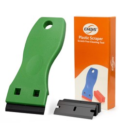 EHDIS 1.5-inch Plastic Razor Scraper with 10pcs Double Edged Plastic Blades for Removing Labels Stickers Decals on Glass Windows, Green