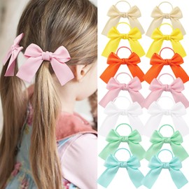 Ayesha Ribbon Bows Hair Ties Toddler Bows Rubber Bands Pigtail Ponytail Bows Hair Accessories for Toddler Girl