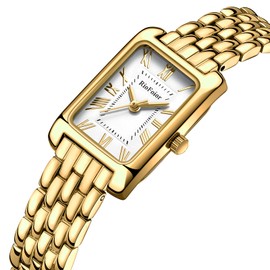 RioFoior Gold Watches for Women with Rectangular Case Roman Dial,Stainless Steel Band,Waterproof.Adjustment Tool Included