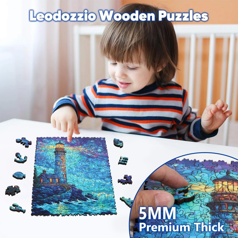 Leodozzio Wooden Puzzles for Adults, Lighthouse Wooden Jigsaw Puzzle 200