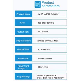 5V 2A AC Adapters 5V Power Adapter Charger DC Power Supply for Regulated Switching with 8 Tips for 2000mA 1500mA 1000mA 900mA 850mA 800mA 700mA 600mA 500mA Universal Electronics