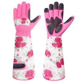 DLY DLY Gardening Gloves for Women, Rose Gloves Gardening Thorn Proof, Long Garden Gloves for Women, Breathable & Durable Leather Gauntlet (Medium, Rose Red)