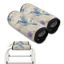 LedBack Universal Cushions Grips Pads Handle Pad Grips Walker Rollator Wheelchair Grips Covers Blue Hummingbird Flowers Walkers Padded Hand Grip Cover with Hook and Loop