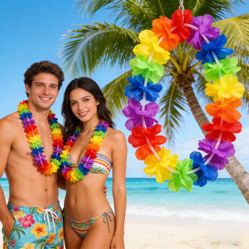 50 Collares Hawaianos Tela Cotillones Para Boda Neon Fiesta