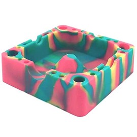 F.e.s.s. 4.75'' Portable Office Desktop Premium Silicone Ashtray With Compartment Heat Resistant Eco-Friendly, Multicolor, 4.75*4.75*1.5 inches