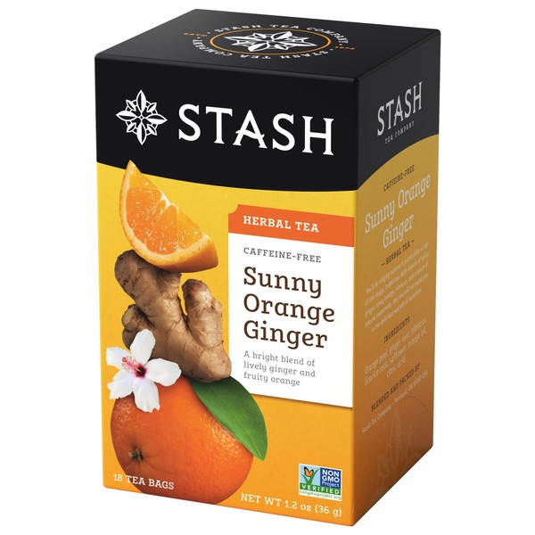 Stash Tea Sunny Orange Ginger Herbal Tea - Naturally Caffeine Free, Non-GMO Project Verified Premium Tea with No Artificial Ingredients, 18 Count (Pack of 6) - 108 Bags Total