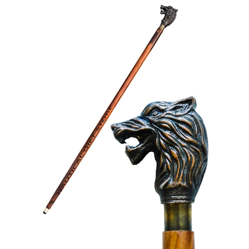 NAUTICAL GIFT STORE 37" Nebula Walking Stick top Wolf Gothic