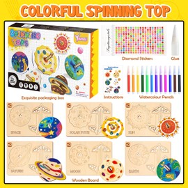 vamei Wooden Spinning Top Construction Kit Children 12 Pieces Wooden Craft Set Children Planets Spinning Tops for Painting and Crafts Wooden Craft Set Craft Idea Children's Birthday Creative Toy Gift