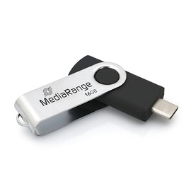 MediaRange USB Type-C® 3.2 Gen 1 Flash Drive Swivel Cap Housing Silver/Black 16GB